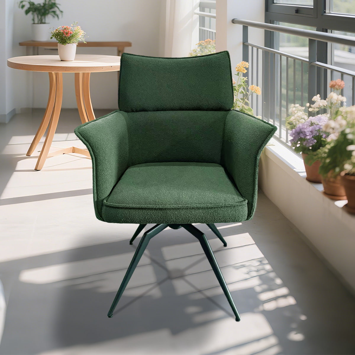 Kerusi Lounge Swivel Moden dengan lengan dan pangkalan logam kerusi berlapis