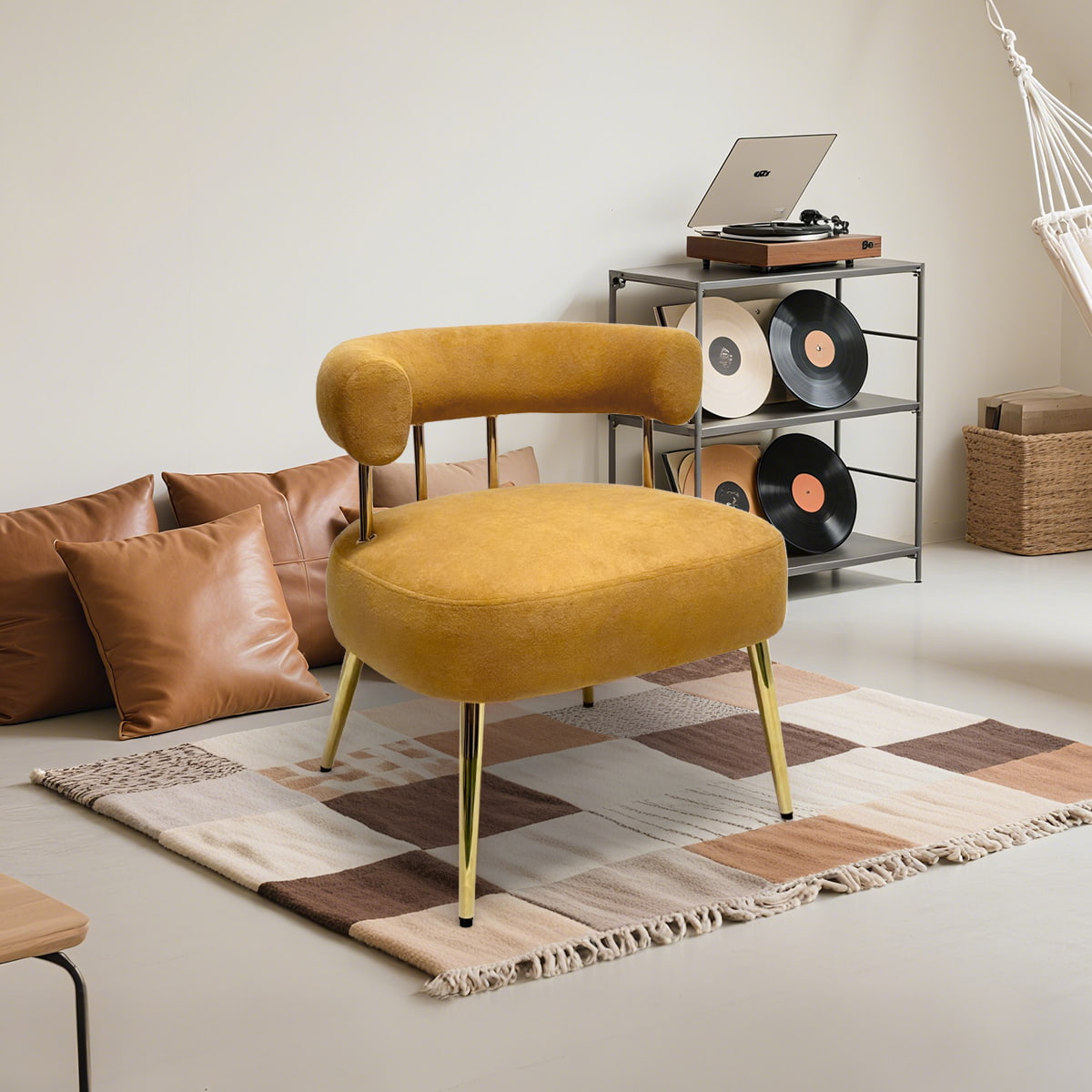 Kerusi Aksen Leg Golden Leg Velvet-Kerusi Makan & Lounge Modern Moden Mid-Century Tempat Tempat Lebar